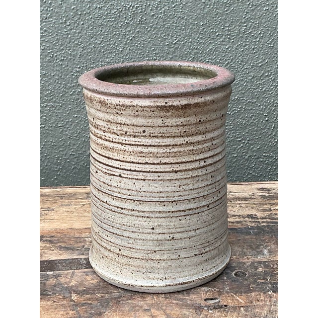 Tan Vintage Original Studio Pottery Vase For Sale - Image 8 of 12