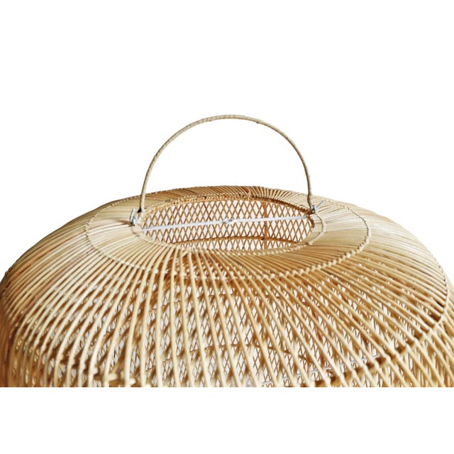 Contemporary Modern Coastal Raw Wicker Cylinder Pendant Light Large For Sale - Image 3 of 9