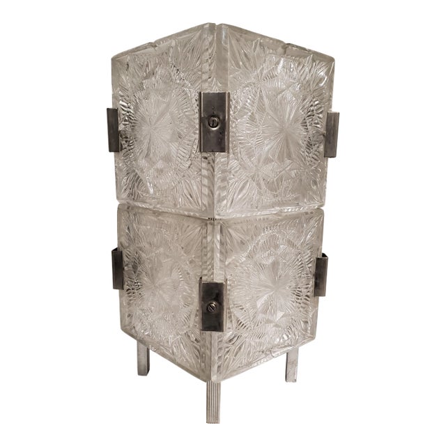 Small Mid Century Original Glass With Nickeled Clips Table Lamp/Night Light For Sale