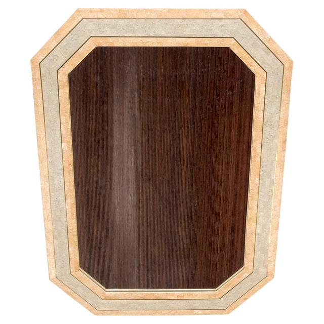 Mid-Century Modern Tessellated Frame Octagonal Rectangle Shape Brass Inlay Wall Mirror For Sale - Image 3 of 10