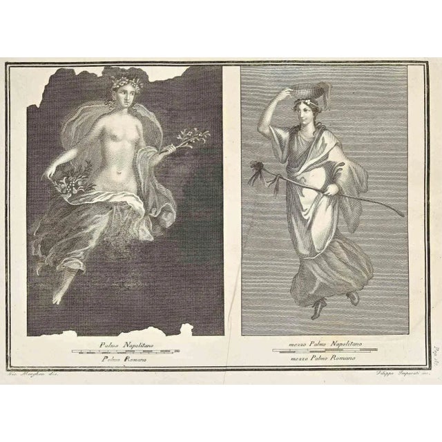 Ancient roman fresco of herculaneum from the series "antiquities of herculaneum", is an original etching on paper realized...