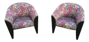 Pair of Postmodern Sculptural Club Chairs in the Style of Dakota Jackson – Original Custom Floral Fabric