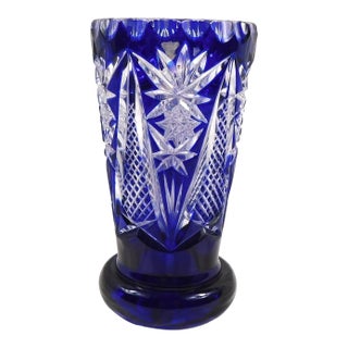 1970s Small Blue Cut to Clear Vase # 27149 For Sale