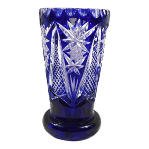1970s Small Blue Cut to Clear Vase # 27149