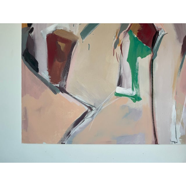 Green Large Vintage Abstract Figurative Acrylic Painting on Canvas by Hamzik For Sale - Image 8 of 11