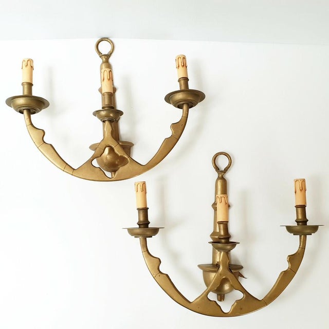 Gold Large Vintage Anchor Wall Lights in Brass, 1950s, Set of 2 For Sale - Image 8 of 8