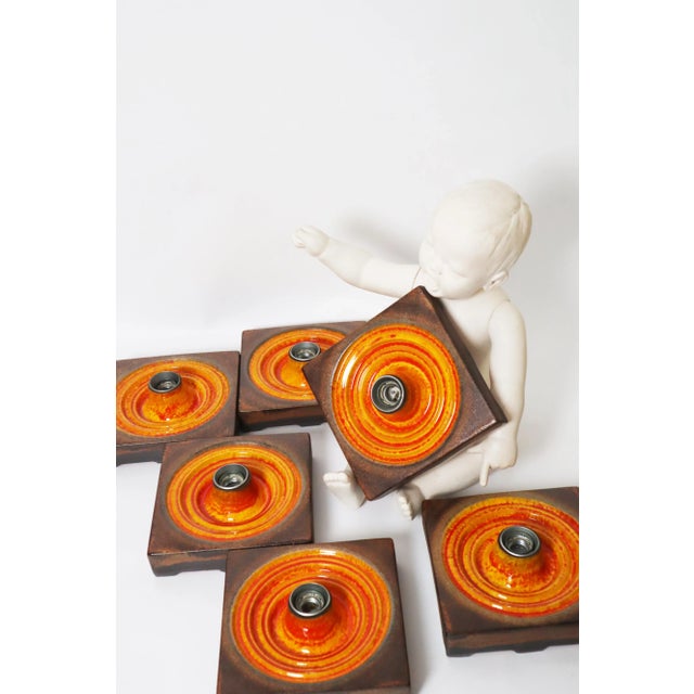 Fat Lava Wall Lights in Orange and Brown, Germany, 1970s, Set of 6 For Sale - Image 4 of 16