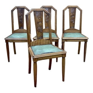 Art Deco Chairs in Walnut and Skai Seats, 1930s, Set of 4 For Sale