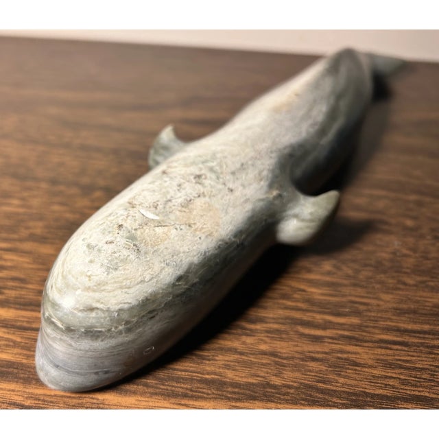 Late 20th Century Vintage Canadian Inuit Argillite Stone Whale Carving by Mina Iqaluq (20th Century) For Sale - Image 5 of 9