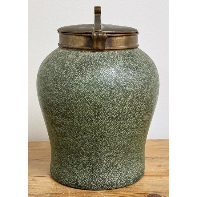 Mid 20th Century Tozai Home Brass Lidded Faux Shagreen Temple Jar For Sale - Image 5 of 11