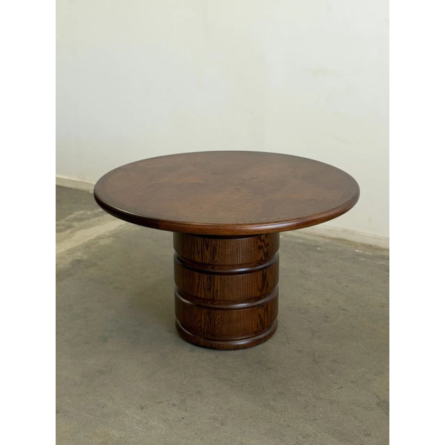 Mid-Century Modern Burl & Oak Pedestal Column Table For Sale - Image 3 of 11