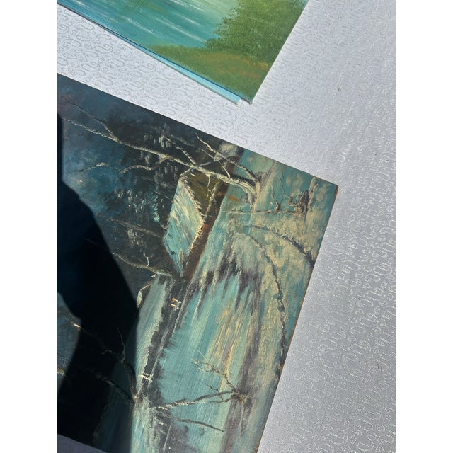1990s 1990s Winter Night and Cabin Painting on Canvas For Sale - Image 5 of 7