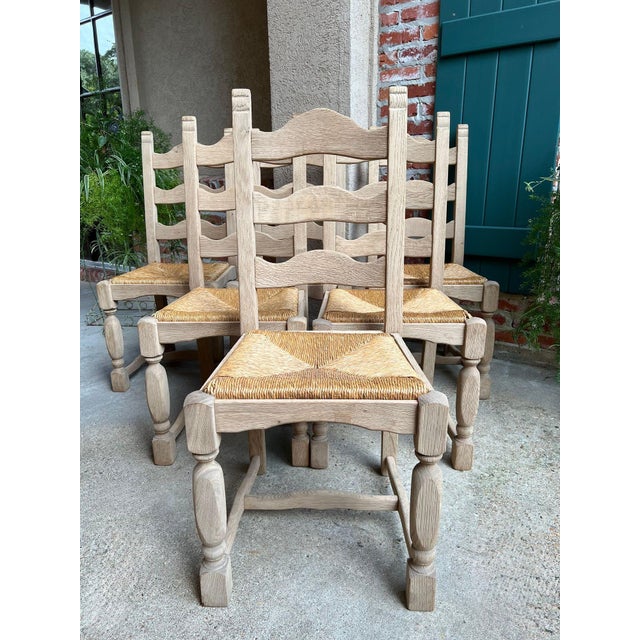 Set 6 Vintage French Ladder Back Dining Chairs Rush Seat Bleached Oak Farmhouse. Direct from France, a lovely set of 6...