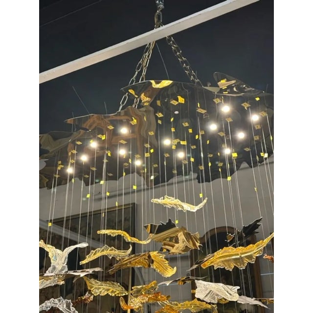Early 21st Century Modern Murano Glass and Brass Autumn Leaf Suspension Chandelier For Sale - Image 5 of 7