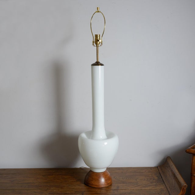 Mid-Century Modern Vintage Huge White Murano Cased Glass Table Lamps - A Pair For Sale - Image 3 of 11