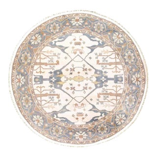 2020s Ivory Fine Hand Knotted Oushak Round Rug For Sale