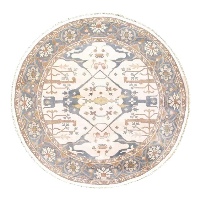 2020s Ivory Fine Hand Knotted Oushak Round Rug For Sale