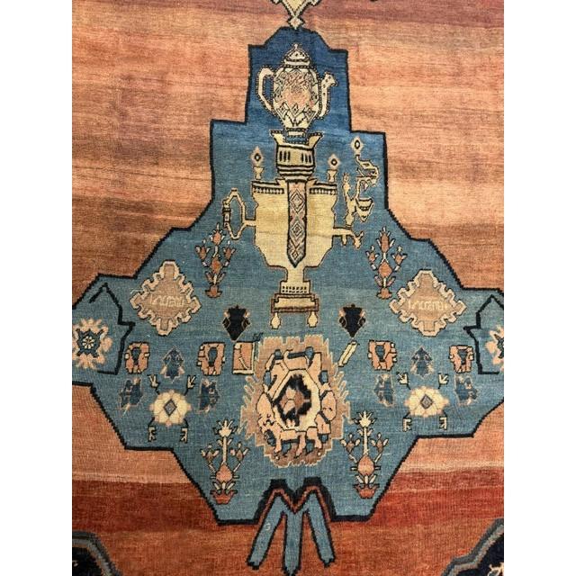 1860s Red Field Gallery Medallion Tortises Knotted Wool Antique Bijar Rug For Sale - Image 4 of 9