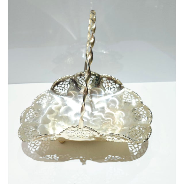 English 1960s Silver Plated Brass Swing Handle Basket Dish For Sale - Image 3 of 11