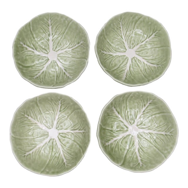 Vintage Bordallo Pinheiro Majolica Cabbage Leaf Small Bowls-Set of 4 For Sale