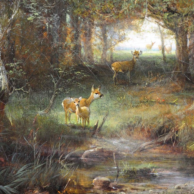 Biedermeier Ludwig Sellmayr - Deer With Doe and Fawn in the Forest Ca. 1880 For Sale - Image 3 of 6