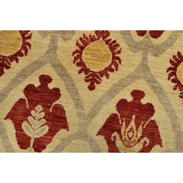 Suzani Rug 6’7” X 7’9” Beige Wool Hand-Knotted Oriental Carpet For Sale - Image 4 of 12