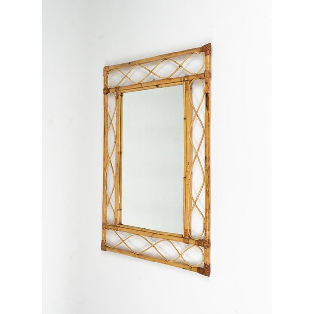 Mid-Century French Riviera Curved Bamboo and Rattan Wall Mirror, Italy, 1970s For Sale - Image 6 of 11