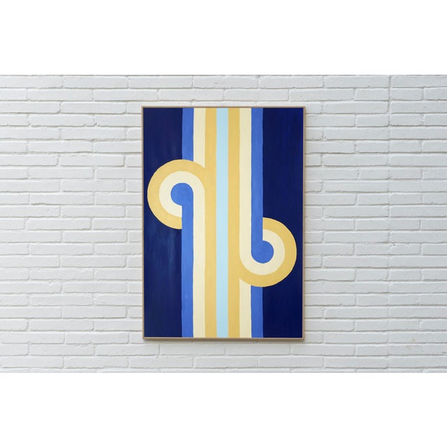 Art Deco 2026, Coming and Going, Art Deco Style Painting in Blue and Gold, For Sale - Image 3 of 8