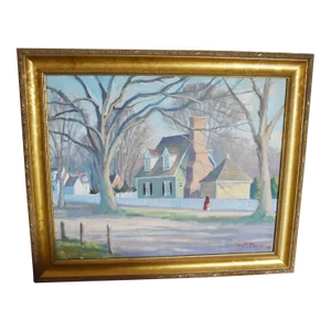 "Early Springtime in Williamsburg" Original Oil Painting Denis Chasse Gilt Frame
