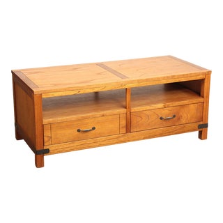 Arhaus Contemporary Campaign Style Brass Bound Media Console For Sale