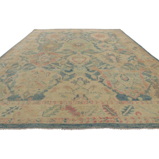 Modern Vintage Pastel Colorful Oushak Rug - 9'00 X 12'06 For Sale - Image 3 of 11