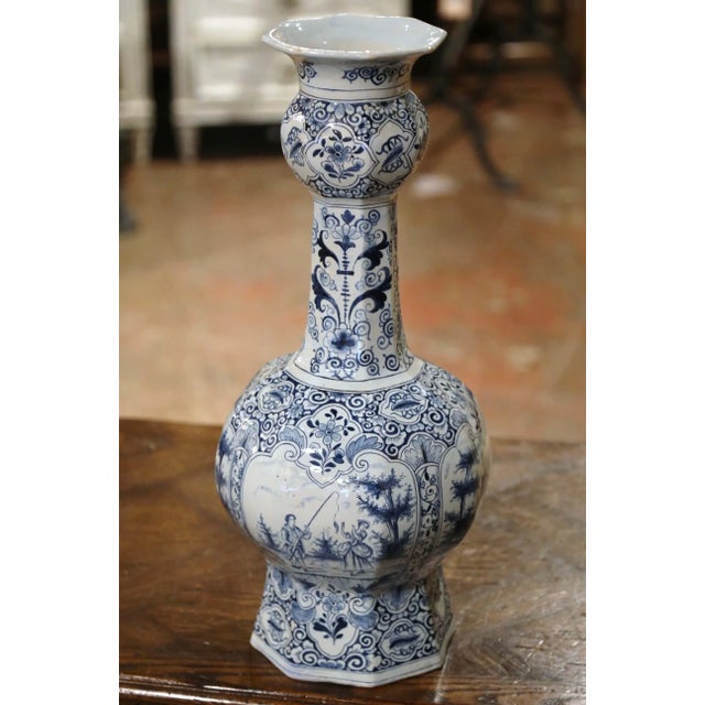Blue 19th Century French Blue and White Delft Faience Vase With Windmill Scenes For Sale - Image 8 of 13