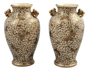 Japanese Satsuma Thousand Butterflies Vases by Kinzan, Set of 2