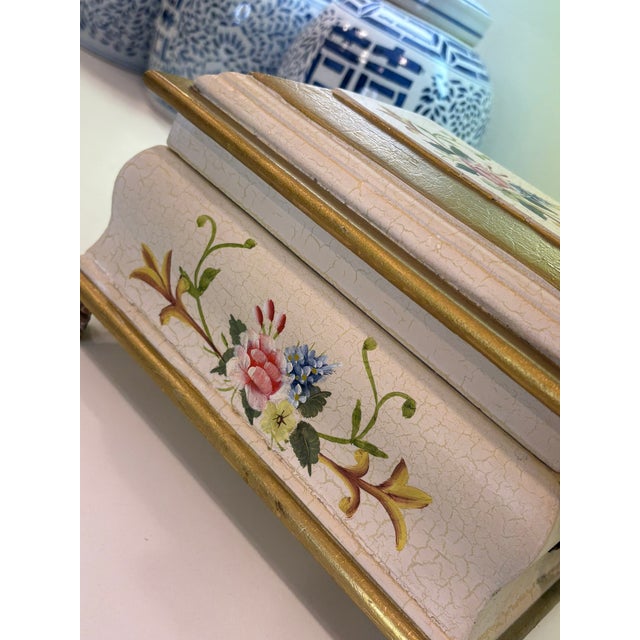 Vintage Crackle Hand Painted Floral Keepsake Box With Velvet Lining For Sale In Miami - Image 6 of 10
