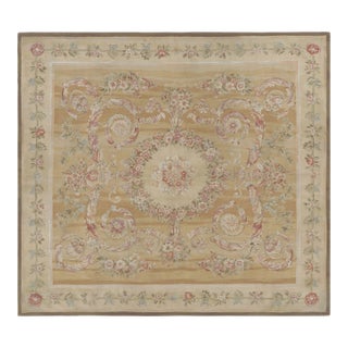 Rug & Kilim’s Aubusson Style Rug in Light Gold and Cream With Floral Medallion For Sale