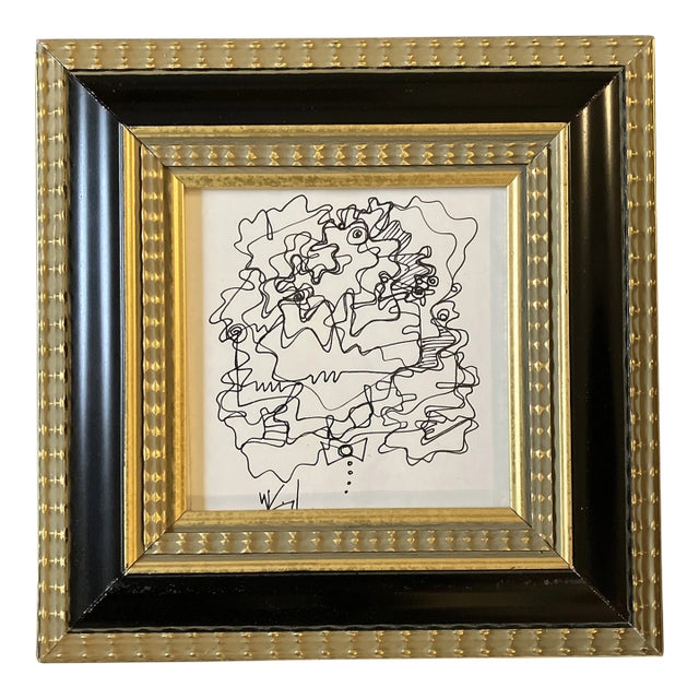 1980’s Original Wayne Cunningham Small Abstract Ink Drawing Framed For Sale