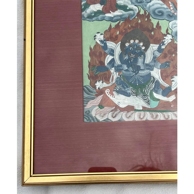 Vintage Framed Tibetan Buddhist Thangka For Sale In Los Angeles - Image 6 of 8
