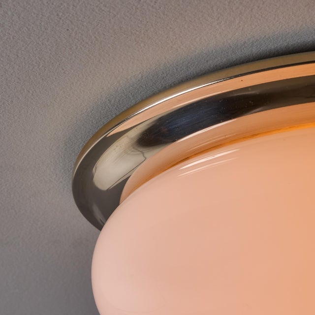 White 1970s Nickel and Opaline Glass Wall or Ceiling Lamp Attributed to Luigi Caccia Dominioni for Azucena For Sale - Image 8 of 18