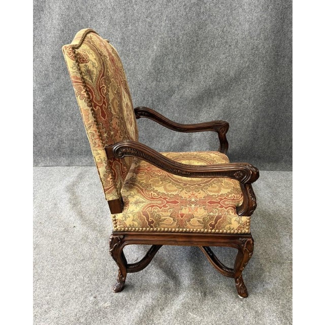 Late 20th Century Traditional High-Back Upholstered Arm Chair For Sale - Image 4 of 10