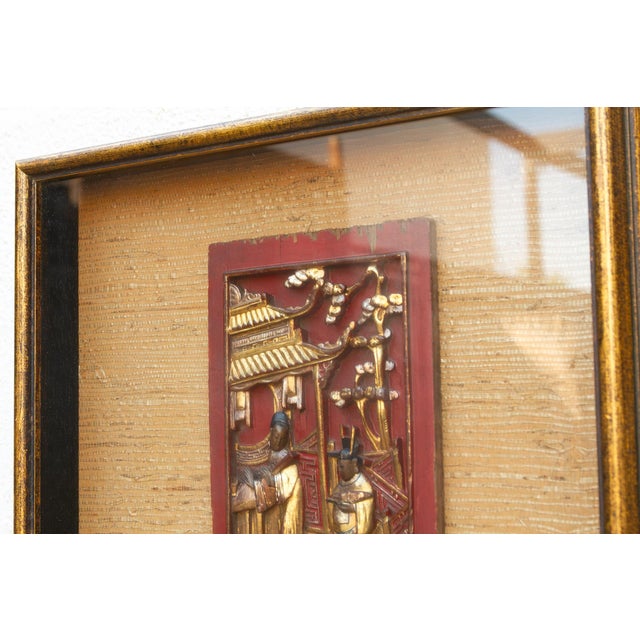 Framed Antique Gilt Chinese Carving Set For Sale In Los Angeles - Image 6 of 11