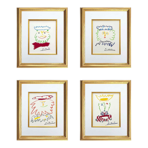 1960s Picasso Lithograph Set of 4 Framed Kings-15-17-19-21