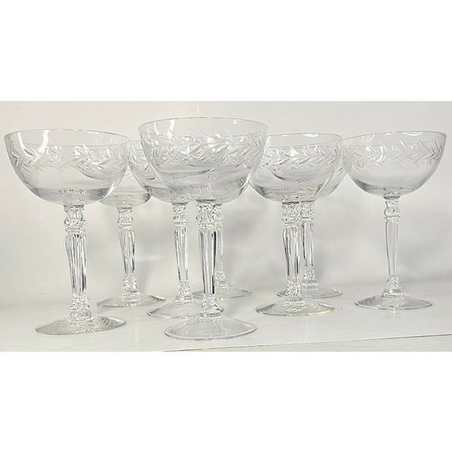 Vintage Handcut Laurel Champagne Coupes- Set of Eight For Sale - Image 6 of 13
