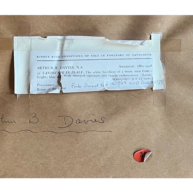 Arthur B. Davies (American 1862 - 1928) Ashcan School Impressionist Watercolor Painting - Landscape in Italy For Sale - Image 9 of 10