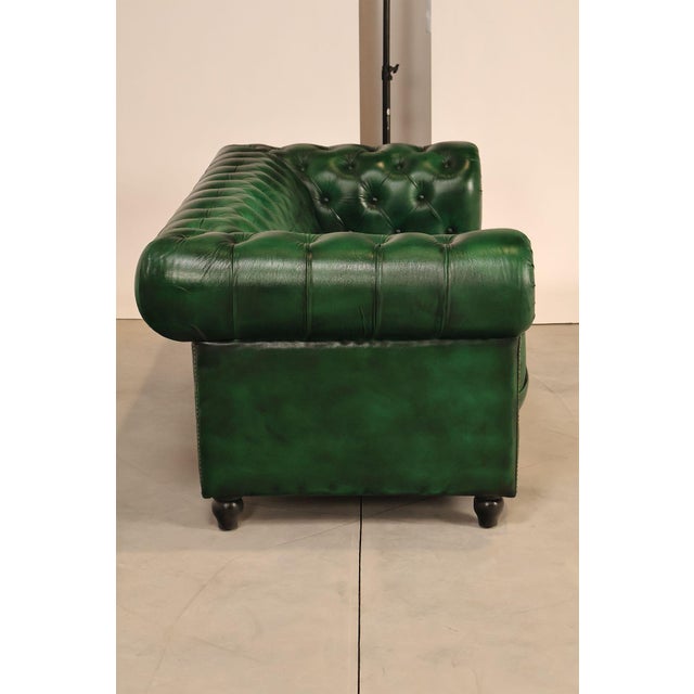 Chesterfield Style Green Leather Sofa For Sale - Image 12 of 16
