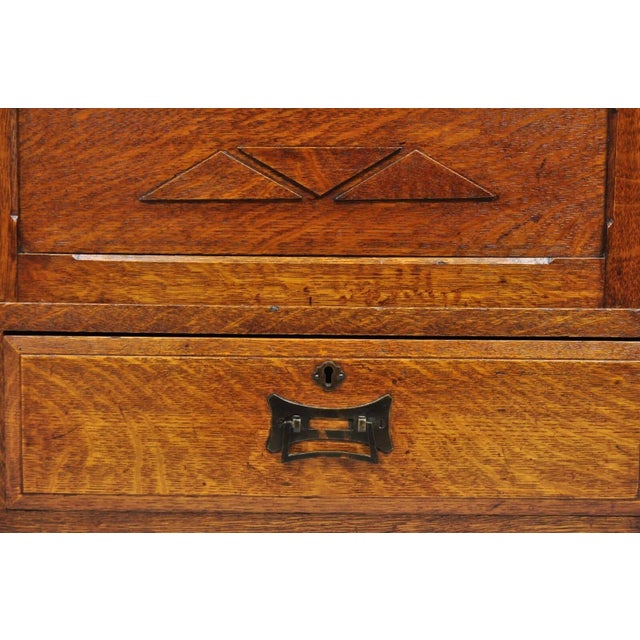 Antique Mission Oak Arts & Crafts Small Sliding Door Bookcase Curio With Drawers For Sale - Image 4 of 12
