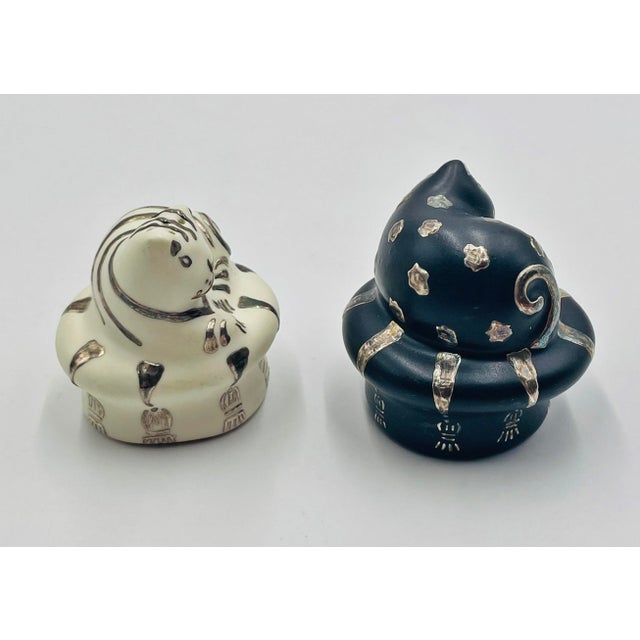 Silver 1980s Pure Silver & Porcelain Cat Salt and Pepper Set by Emilia Castillo For Sale - Image 8 of 18