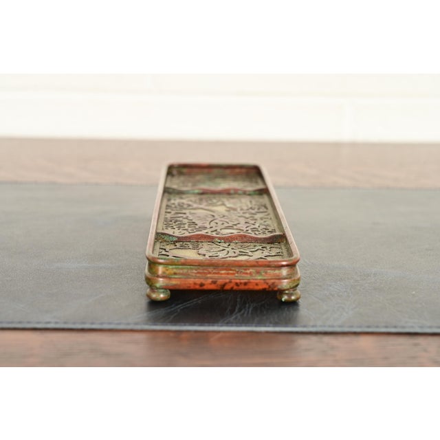 Tiffany Studios New York Grapevine Pattern Bronze and Favrile Slag Glass Pen Tray For Sale In South Bend - Image 6 of 12