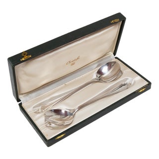 Vintage Contours Silver Plated Metal Salad Serving Cutlery Set from Christofle, 1960s, Set of 2 For Sale