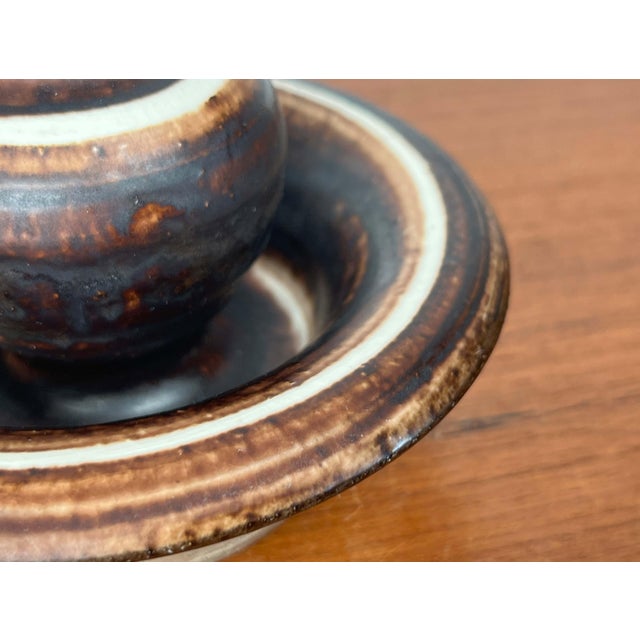 Brown Mid-Century Modern Danish Studio Pottery Candleholder by Lise Eder for Lise Keramik, 1960s For Sale - Image 8 of 15