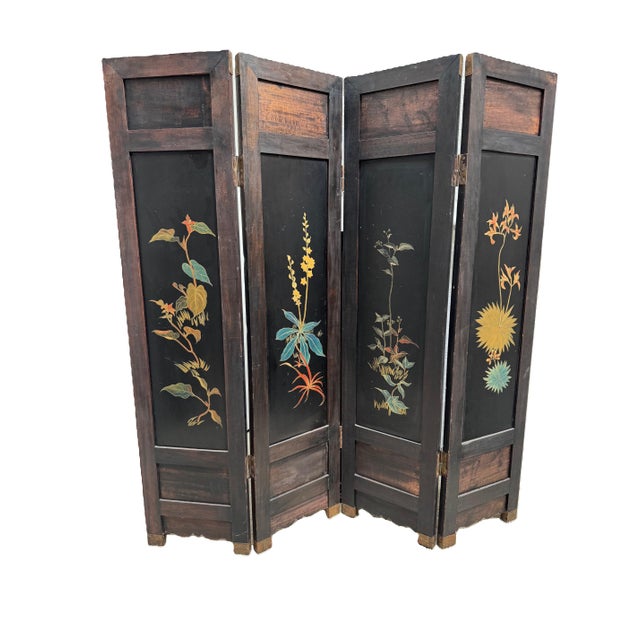 This exquisite four-panel chinoiserie screen is a striking decorative piece, featuring intricate craftsmanship and...